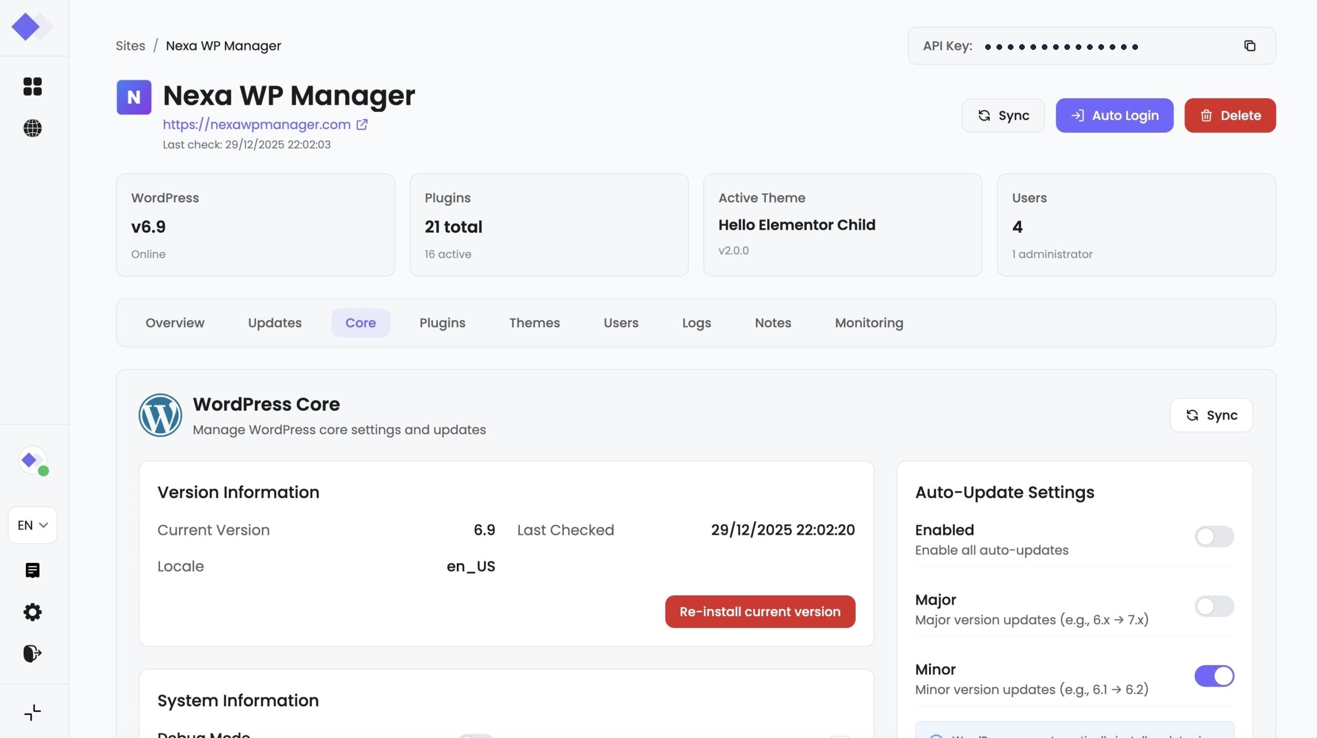 Capture d'écran - Gestion du cœur WordPress