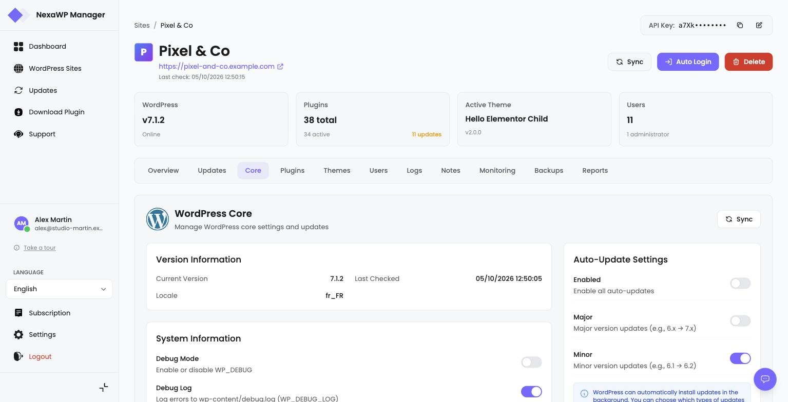 Capture d'écran - Gestion du cœur WordPress